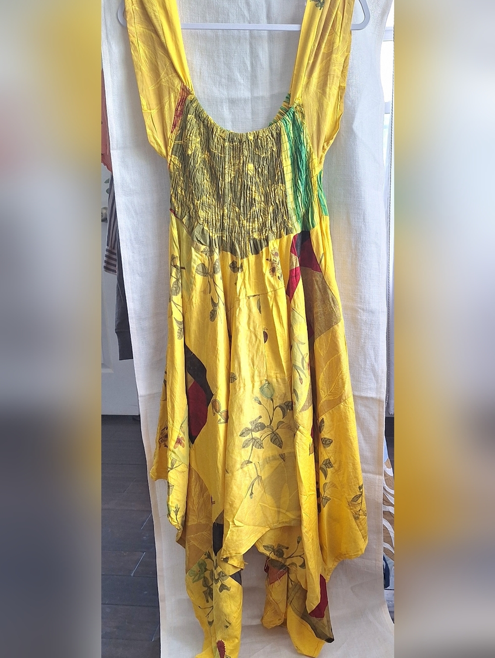 New ETC Yellow Boho Cotton Handkerchief Hem Dress XL Plus Size